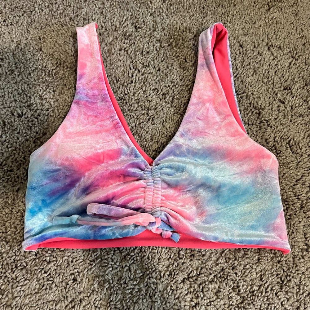 Velvet Tie-Dye Crop Top with Ruched Tie
